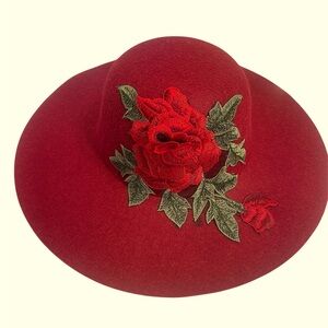 Red Boho felt hat rose Janis Joplin